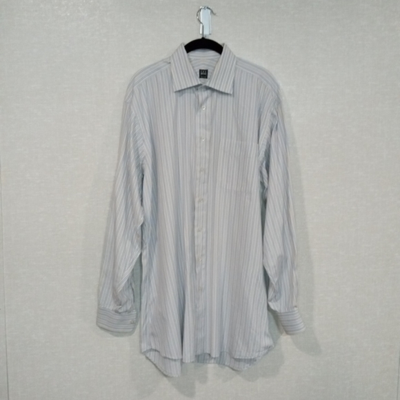 Ike Behar New York Dress Shirt Mens 16.5 X 36 Blue Gold Striped Perfect Cond. - Picture 1 of 4